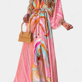 Joelle Vestido Maxi Arcoíris con Escote en V y Manga Murciélago