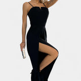 Prescillia Mono con Tirantes de Espagueti y Pierna con Abertura