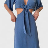 Myra Vestido Fluido con Lazo Frontal y Cut-Outs