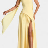 CELAENA VESTIDO MAXI OFF SHOULDER DE CHIFFON CON ABERTURA LATERAL