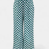 Hilaria Pantalones de Pierna Ancha con Estampado a Cuadros