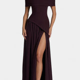 CELAENA VESTIDO MAXI OFF SHOULDER DE CHIFFON CON ABERTURA LATERAL