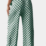 Hilaria Pantalones de Pierna Ancha con Estampado a Cuadros