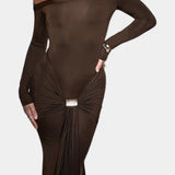 VESNA VESTIDO CRUZADO DE UN HOMBRO CON MANGA LARGA