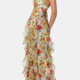 Bonnie Vestido Maxi con Volantes Florales y Corte Lateral