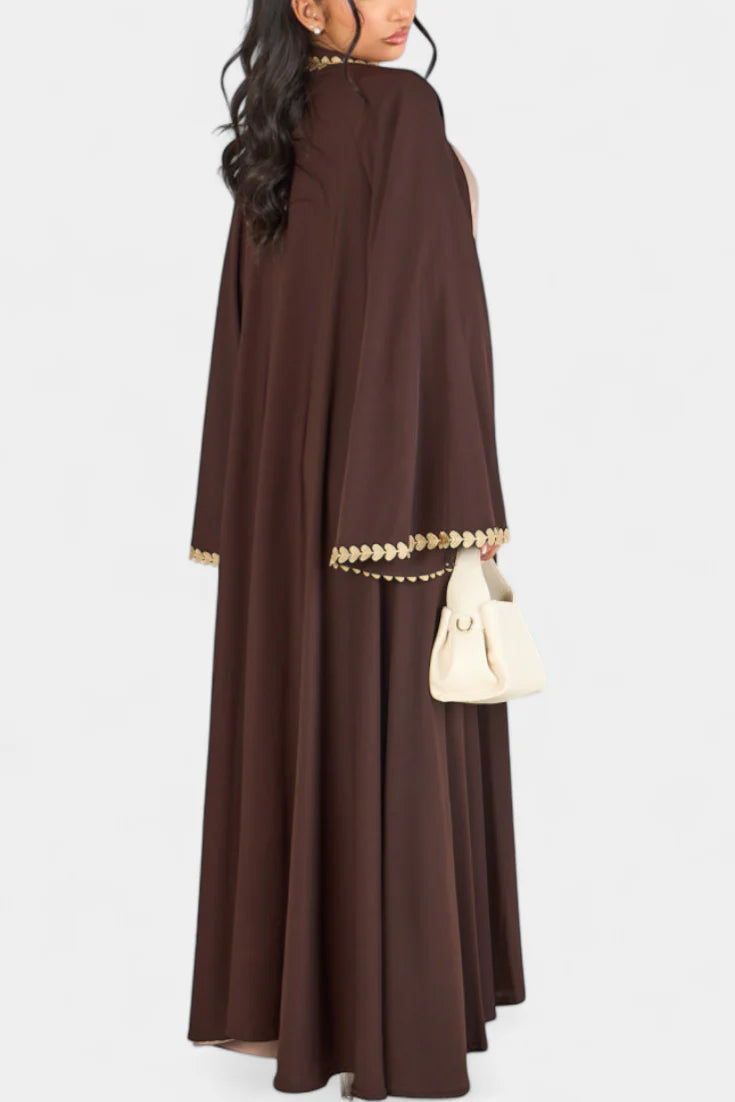 GINEBRA ABAYA FLUIDA CON BORDADO DORADO