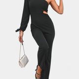 Sahar Mono Asimétrico con Cut-Out y Manga Larga Anudada