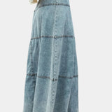 Lorraine Falda Maxi de Denim con Detalle de Pluma
