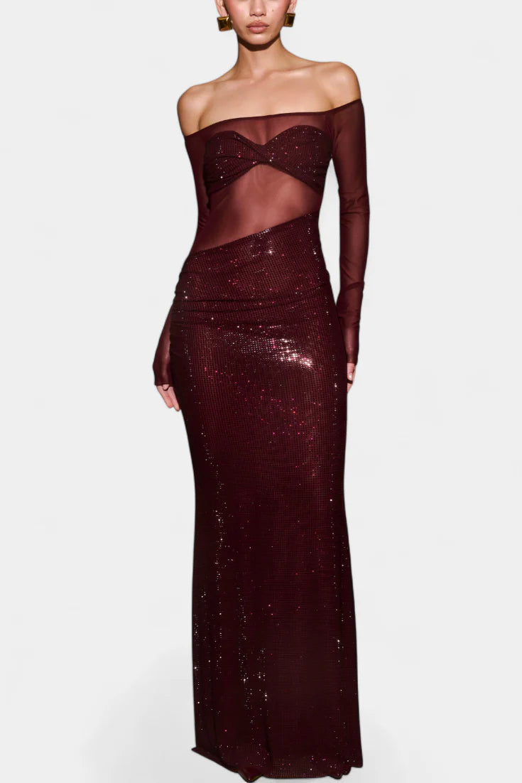 DOTTIE VESTIDO DE NOCHE OFF-SHOULDER CON TRANSPARENCIAS