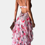 Bonnie Vestido Maxi con Volantes Florales y Corte Lateral