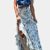 Kala Falda Maxi Floral con Abertura y Volantes