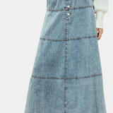 Lorraine Falda Maxi de Denim con Detalle de Pluma