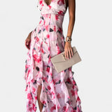 Bonnie Vestido Maxi con Volantes Florales y Corte Lateral