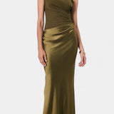 OTTAVIA VESTIDO LARGO DE FIESTA PLISADO CON ESCOTE DE UN SOLO HOMBRO