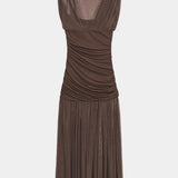 NOELIA VESTIDO BODYCON DE MALLA PLISADA MARRÓN