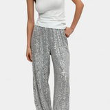 Elva Pantalones de Lentejuelas de Cintura Alta y Corte Holgado