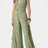 Leandra Mono Fluido Cruzado con Estampado Floral Verde