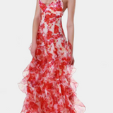 Bonnie Vestido Maxi con Volantes Florales y Corte Lateral