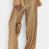 Elva Pantalones de Lentejuelas de Cintura Alta y Corte Holgado