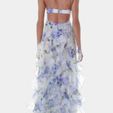 Bonnie Vestido Maxi con Volantes Florales y Corte Lateral