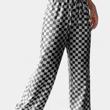 Hilaria Pantalones de Pierna Ancha con Estampado a Cuadros