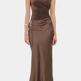 OTTAVIA VESTIDO LARGO DE FIESTA PLISADO CON ESCOTE DE UN SOLO HOMBRO