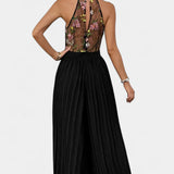 Maruja Mono Palazzo con Bordado Floral y Encaje Transparente