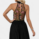 Maruja Mono Palazzo con Bordado Floral y Encaje Transparente