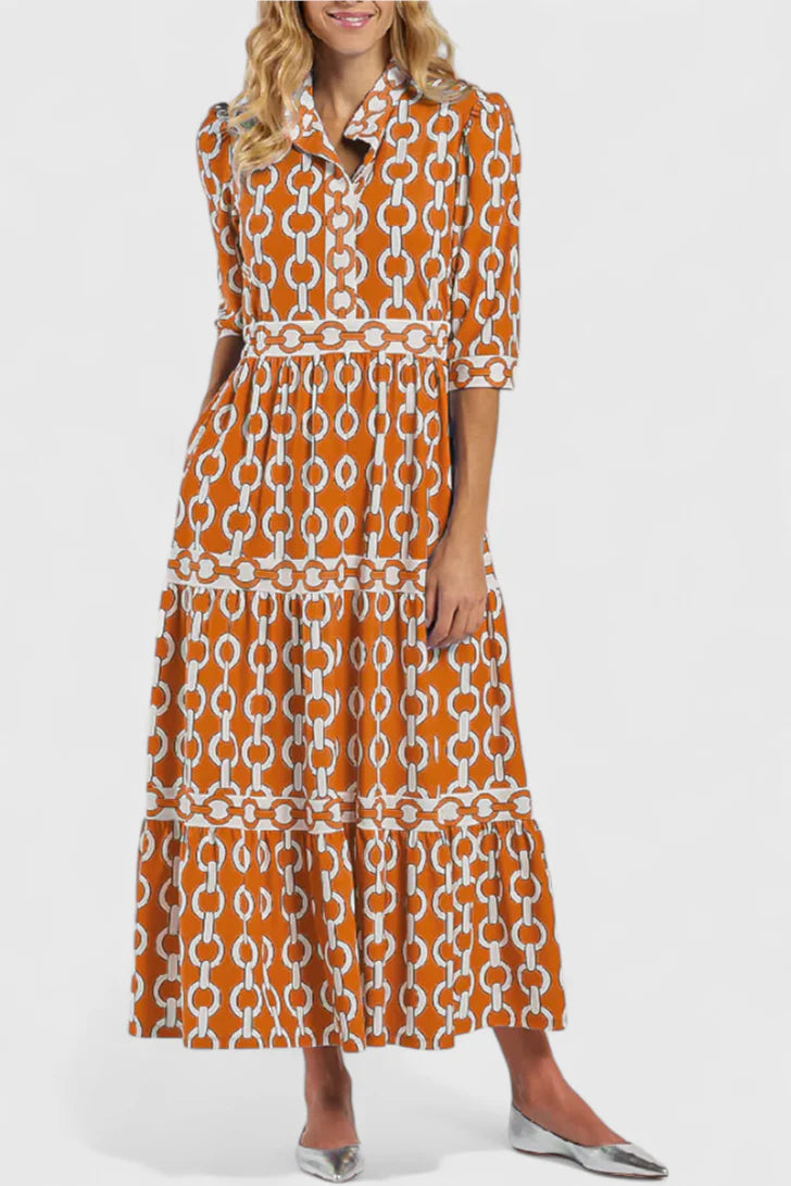 Casilda – Vestido Midi con Estampado de Cadenas