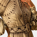 Soria Vestido Maxi Botón Bordado de Estilo Folk