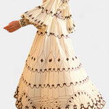 Soria Vestido Maxi Botón Bordado de Estilo Folk