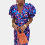 Wibia Vestido Estampado con Fruncido Central y Mangas Volumen