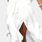 Effie Vestido Blanco Cruzado con Escote Calado y Abertura Frontal