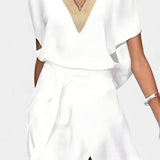 Effie Vestido Blanco Cruzado con Escote Calado y Abertura Frontal