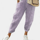 Alba Pantalones de Mezcla de Lino a Rayas