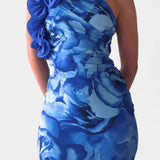 Maëlle Vestido Midi con Detalle Floral de Un Hombro