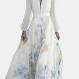 Eliane Vestido Largo con Estampado Floral y Escote Profundo