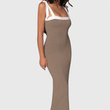 Sabine Vestido de Noche de Largo Completo con Tirantes de Lazo