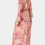 Amaliya Vestido Maxi Boho Floral con Mangas Largas y Cintura Definida