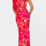 Maëlle Vestido Midi con Detalle Floral de Un Hombro