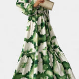 María Vestido Maxi de Manga Larga con Escote en V